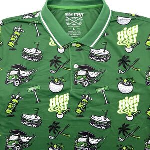 High Street Men's Short‎ Sleeve Green Large Golf Clubs Cart Palms Polo Shirt